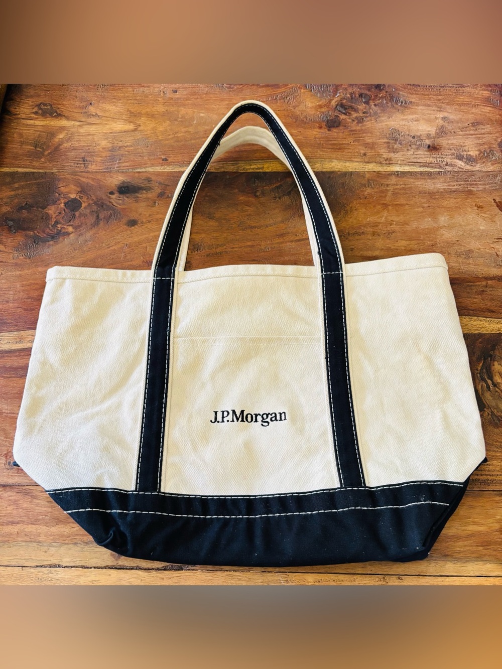 J.P. Morgan Canvas Tote Bag in Cream and Black